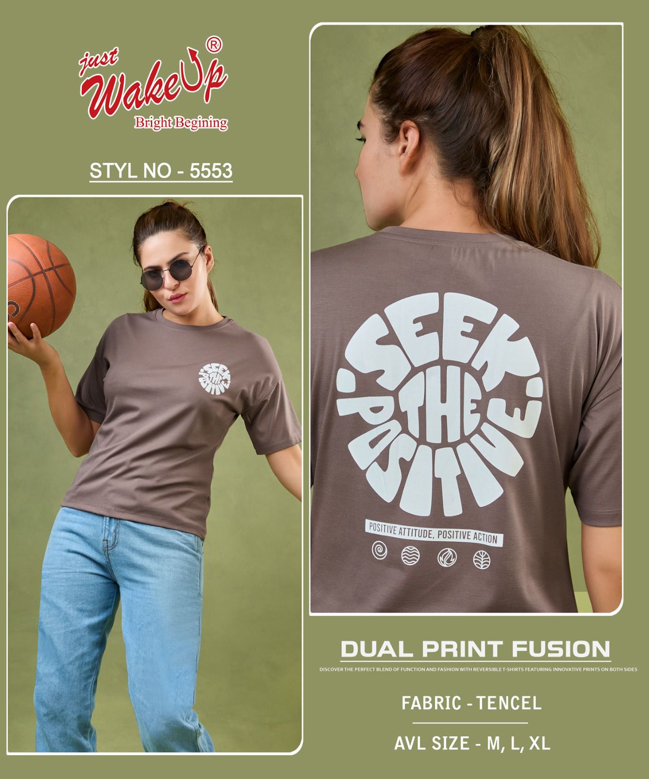 Style 5553 Wakeup Tencil Women Tshirt Wholesaler India