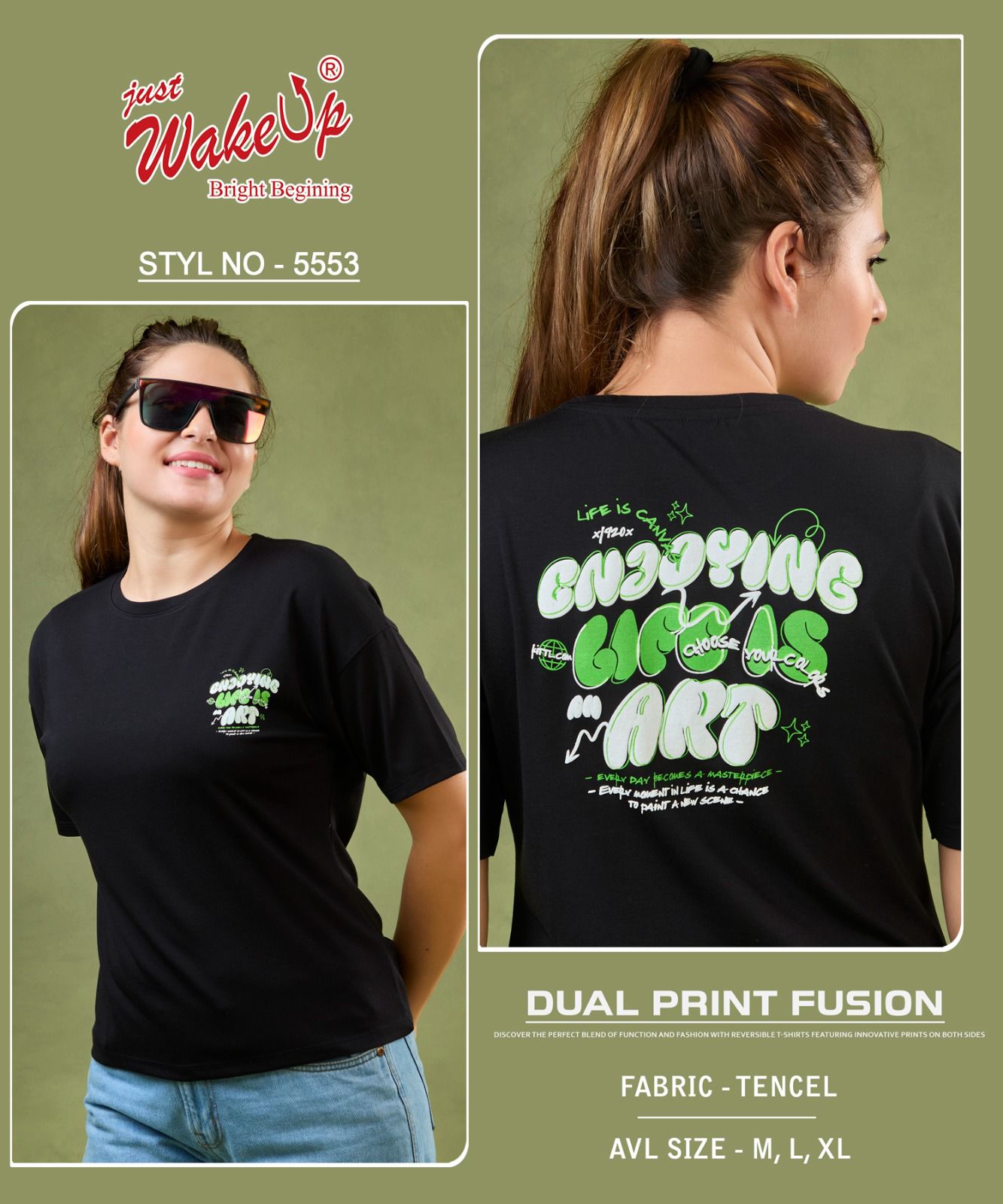Style 5553 Wakeup Tencil Women Tshirt Wholesaler India