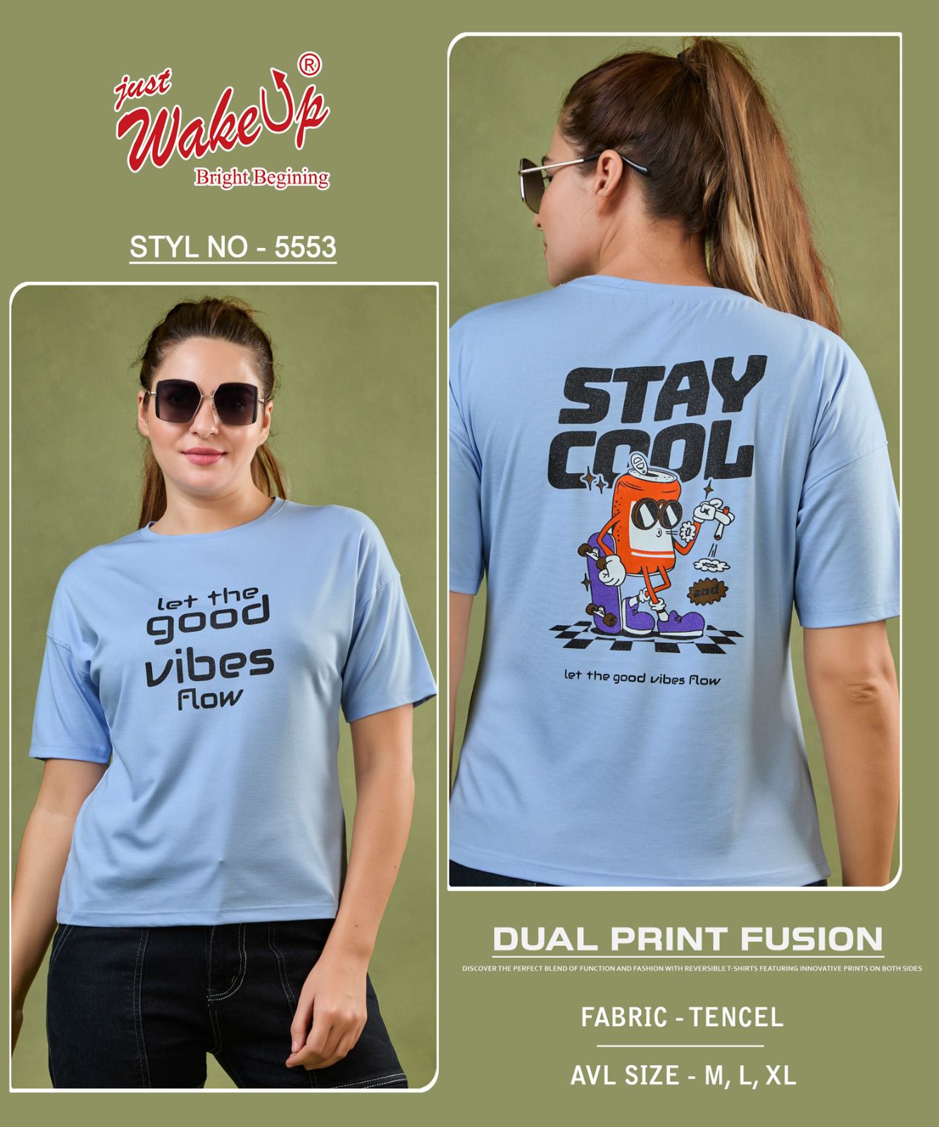 Style 5553 Wakeup Tencil Women Tshirt Wholesaler India