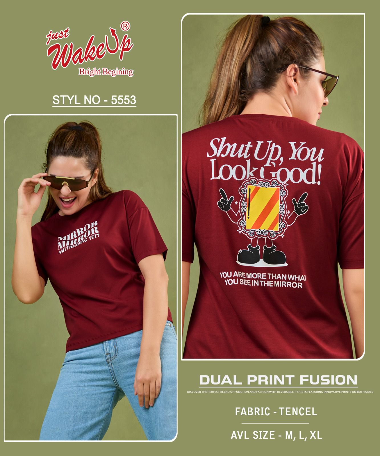 Style 5553 Wakeup Tencil Women Tshirt Wholesaler India