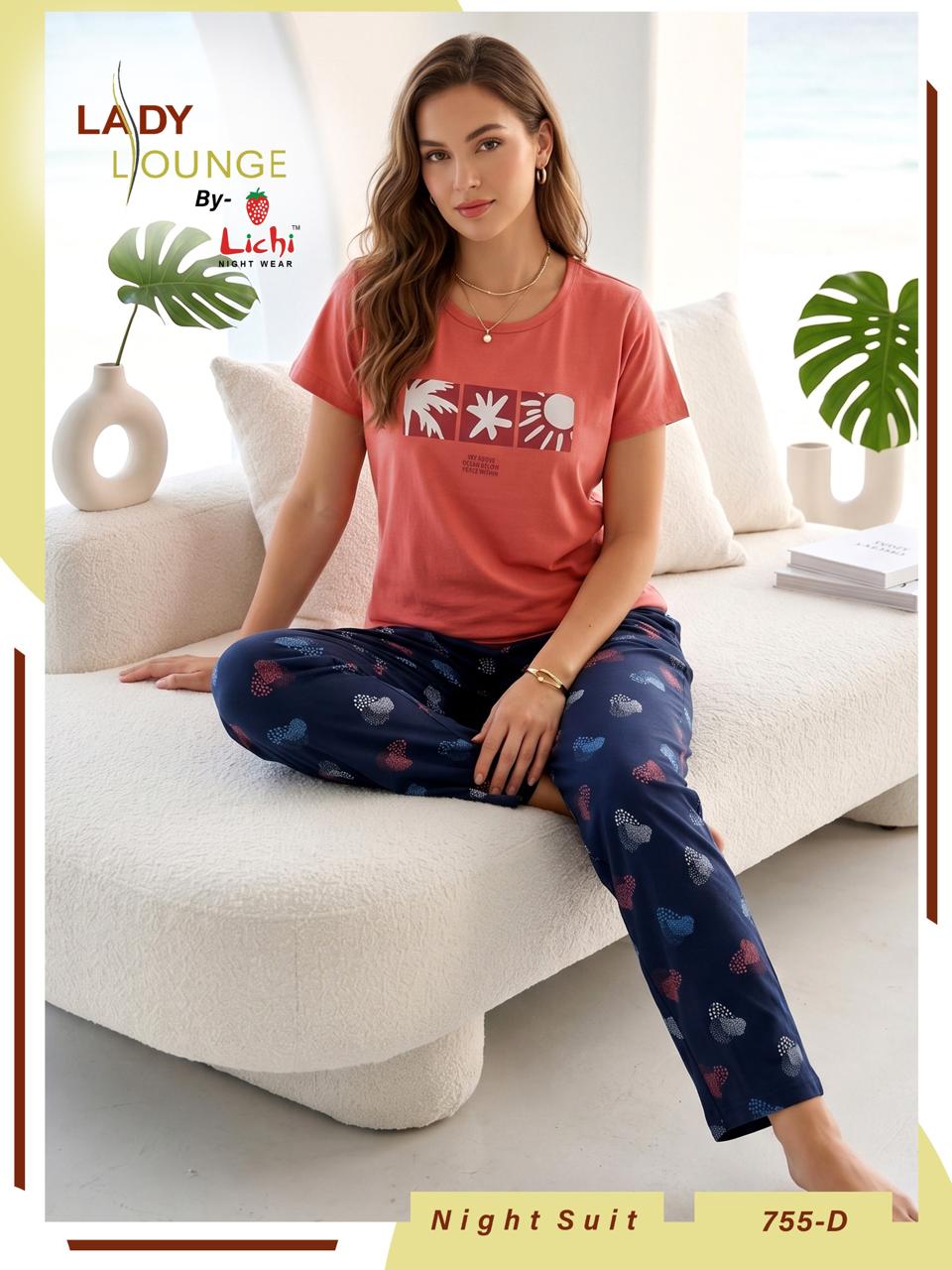Style 755 Lichi Cotton Pyjama Night Suits Wholesaler Ahmedabad