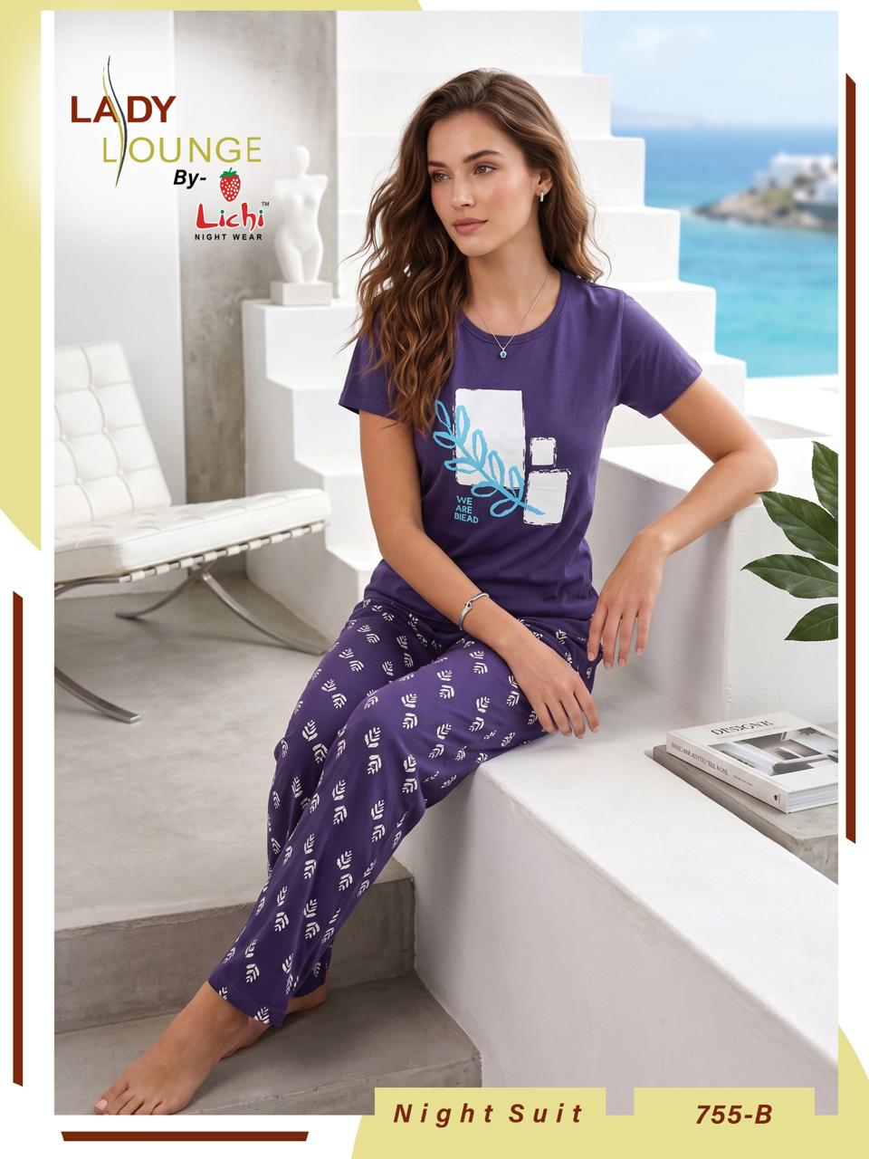 Style 755 Lichi Cotton Pyjama Night Suits Wholesaler Ahmedabad