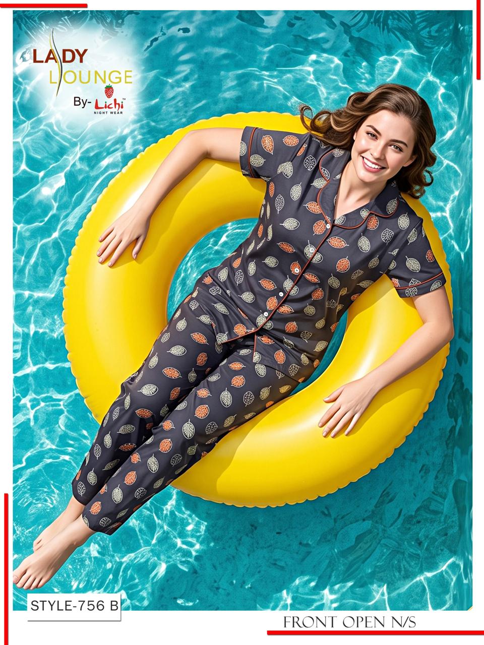 Style 756 Lichi Hosiery Cotton Collar Night Suits Exporter India