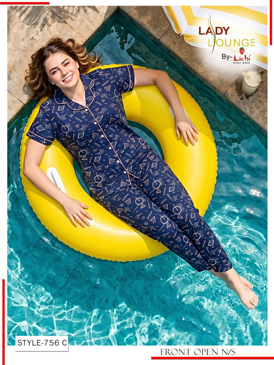Style 756 Lichi Hosiery Cotton Collar Night Suits Exporter India