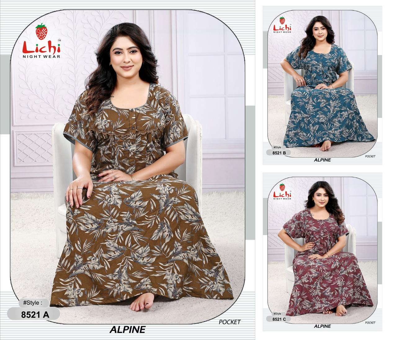Style 8518-8523 Lichi Alpine Night Gowns Supplier Ahmedabad