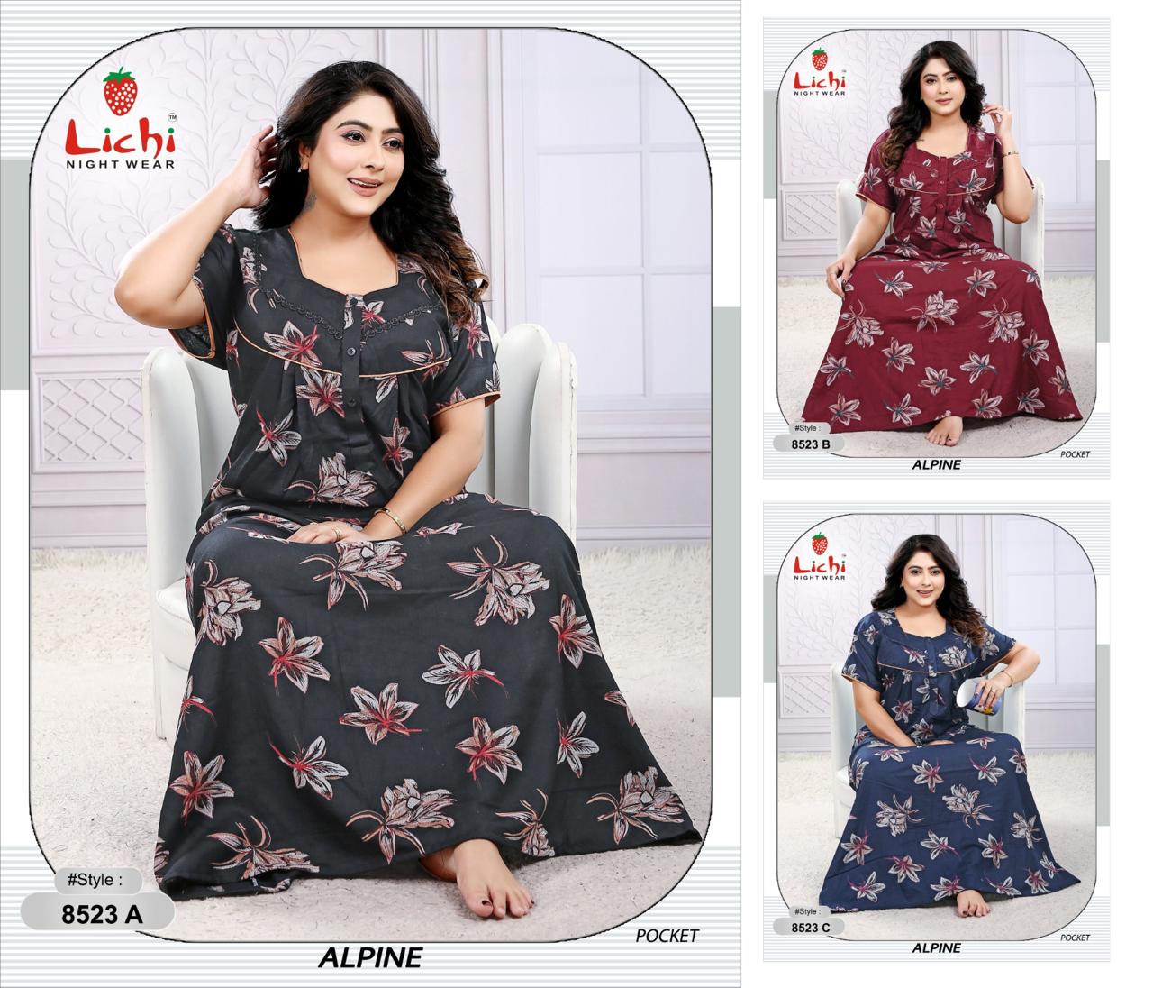 Style 8518-8523 Lichi Alpine Night Gowns Supplier Ahmedabad