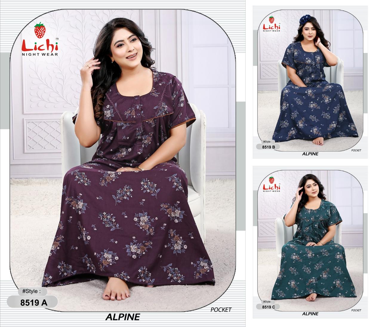 Style 8518-8523 Lichi Alpine Night Gowns Supplier Ahmedabad
