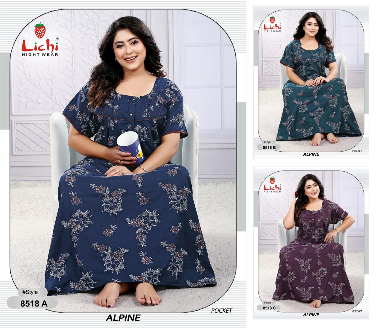 Style 8518-8523 Lichi Alpine Night Gowns Supplier Ahmedabad