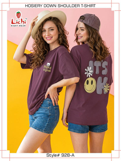 Style 928 Down Shoulder Lichi Hosiery Women Tshirt Supplier