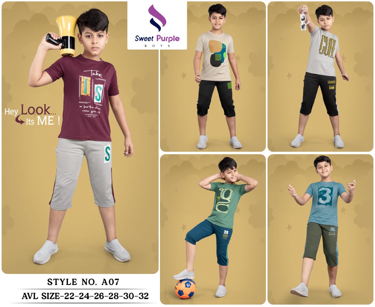 Style Ao7 Sweet Purple Tencil Lycra Boys Capri Night Suit Manufacturer India