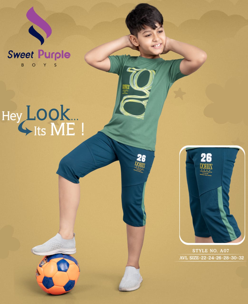 Style Ao7 Sweet Purple Tencil Lycra Boys Capri Night Suit Manufacturer India