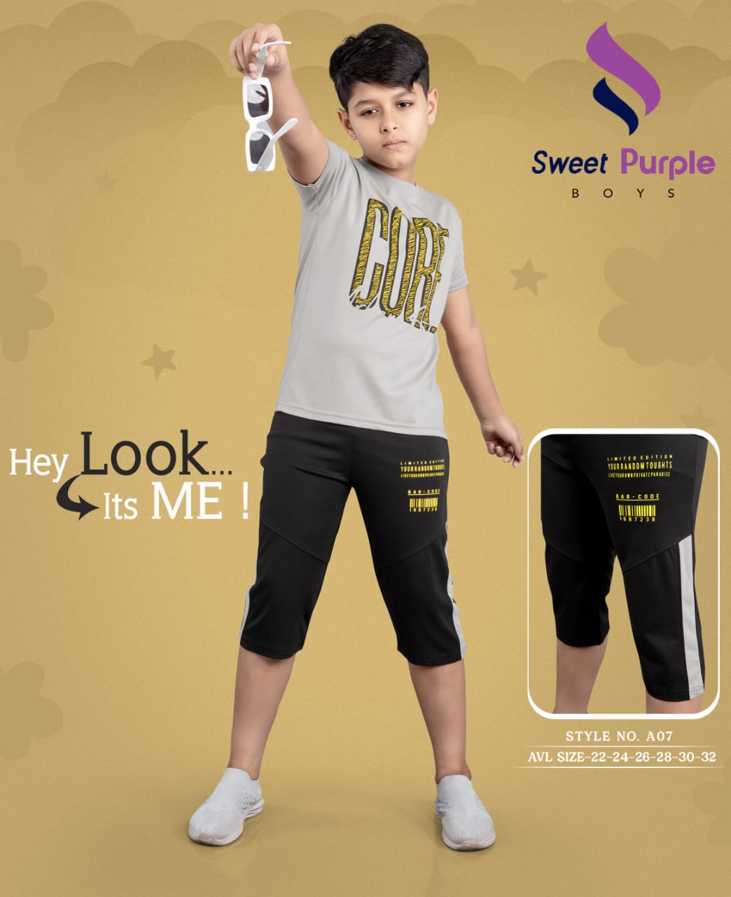 Style Ao7 Sweet Purple Tencil Lycra Boys Capri Night Suit Manufacturer India