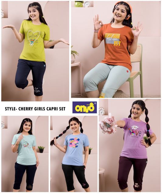 Style Cherry Onvo Biowash Girls Capri Night Suits Exporter