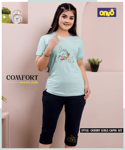 Style Cherry Onvo Biowash Girls Capri Night Suits Exporter