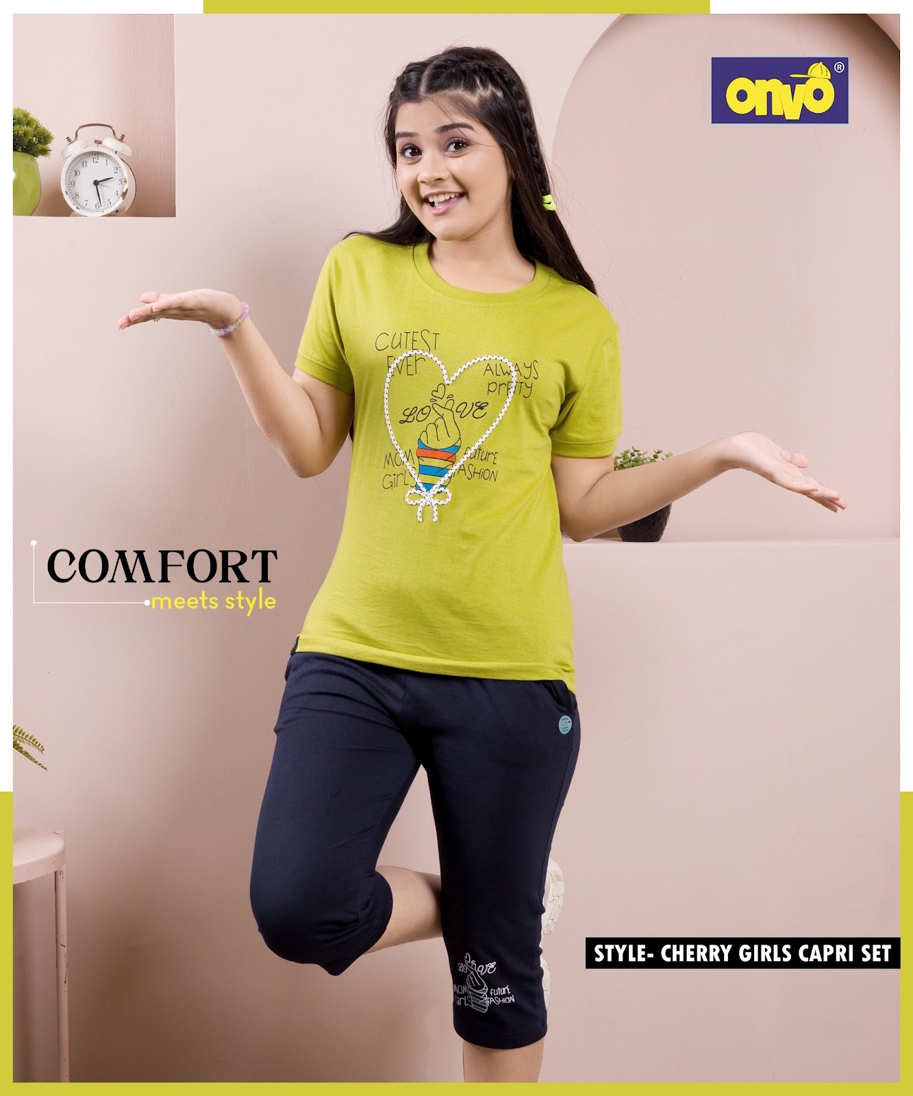 Style Cherry Onvo Biowash Girls Capri Night Suits Exporter
