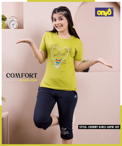 Style Cherry Onvo Biowash Girls Capri Night Suits Exporter
