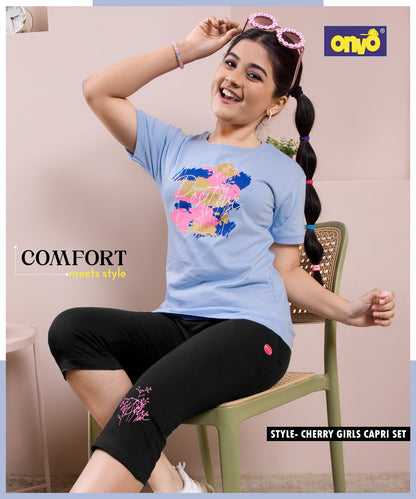 Style Cherry Onvo Biowash Girls Capri Night Suits Exporter