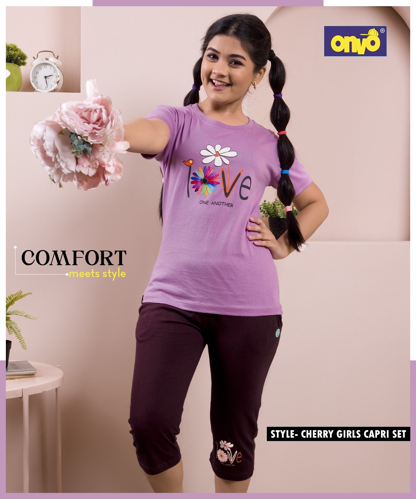 Style Cherry Onvo Biowash Girls Capri Night Suits Exporter