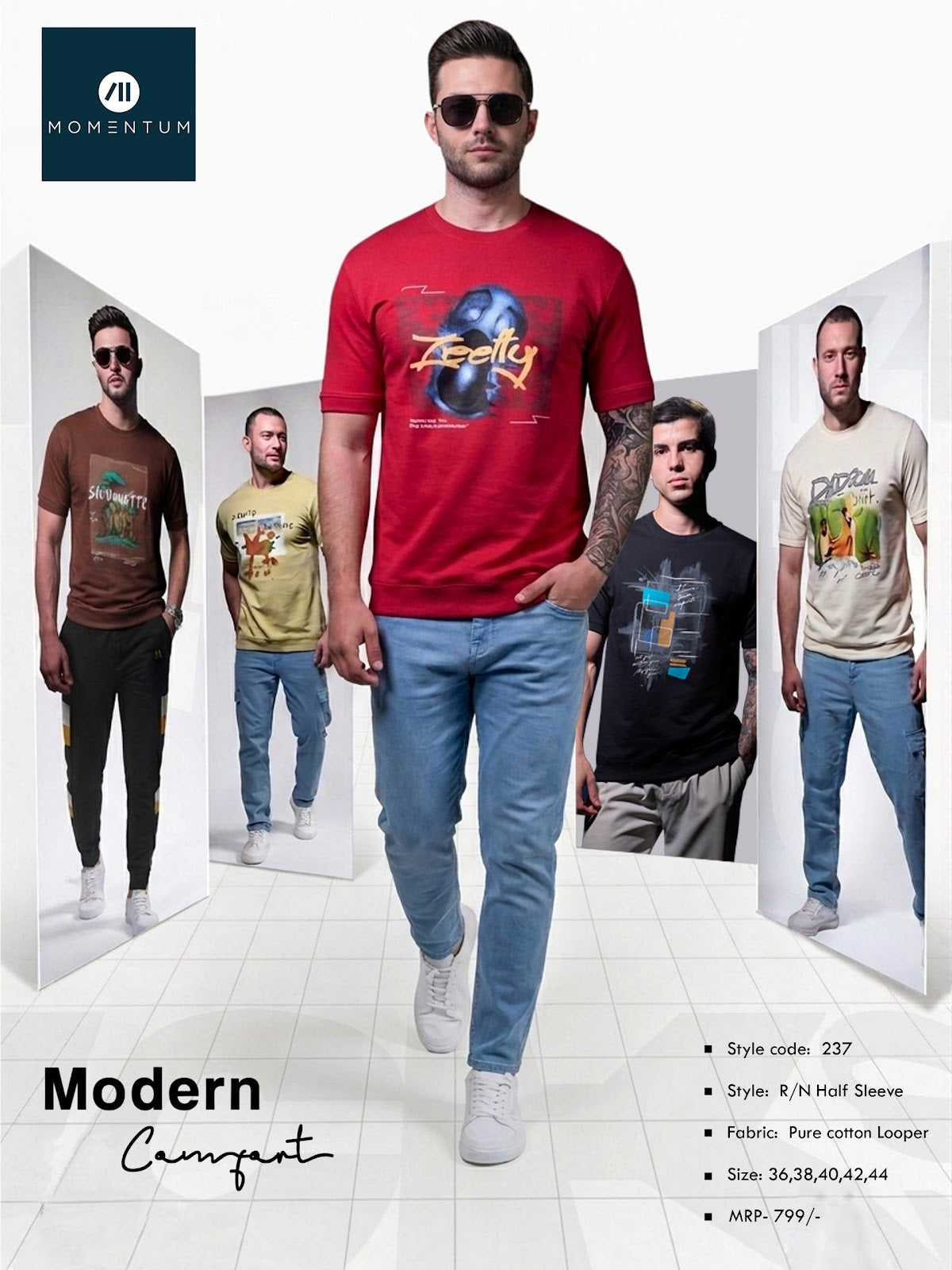 Style Code 237 Momentum Cotton Looper Mens Tshirts Wholesaler Gujarat