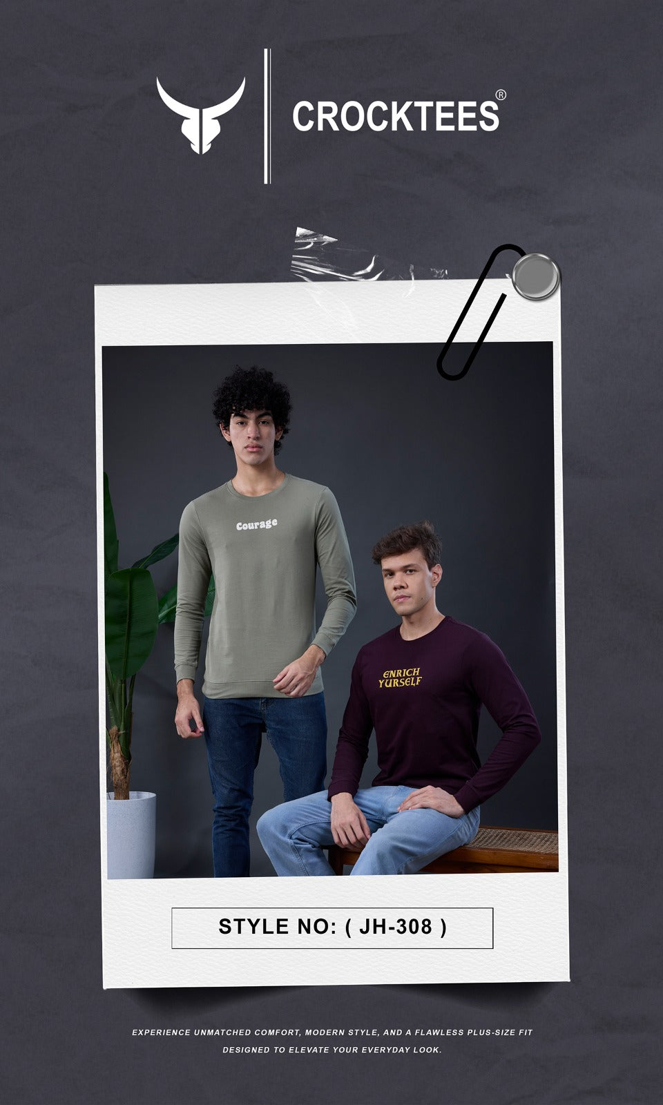 Style Jh 308 Hand Rib Crocktees Cotton Looper Mens Tshirts Manufacturer Gujarat