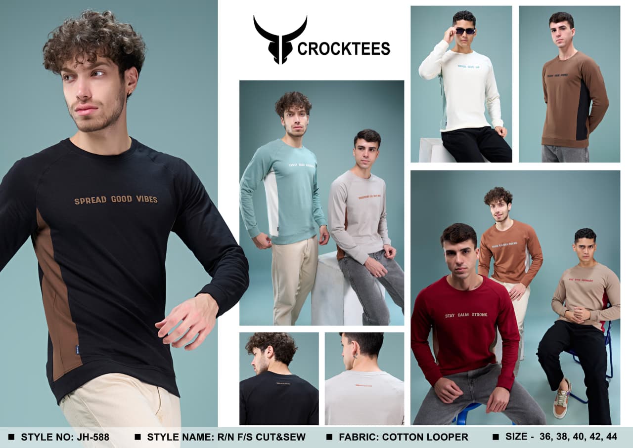 Style Jh 588 Cut And Sew Crocktees Cotton Looper Mens Tshirts Wholesale Rate