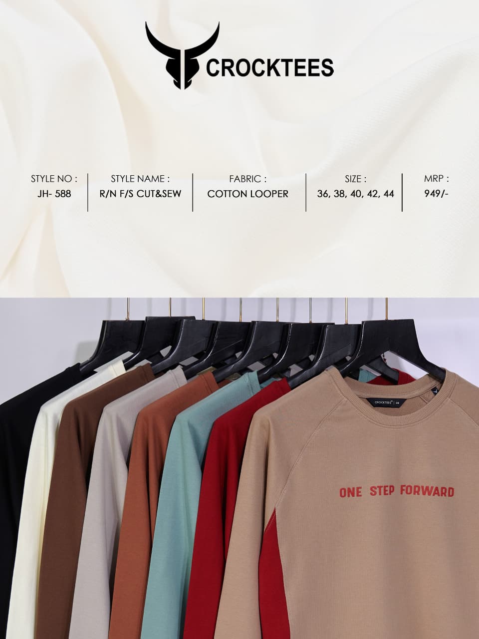 Style Jh 588 Cut And Sew Crocktees Cotton Looper Mens Tshirts Wholesale Rate