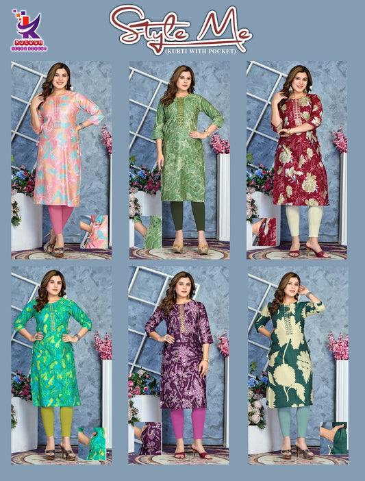 Style Me Mlm Kalash Lifestyle Rayon 14Kg Straight Cut Kurtis Exporter India