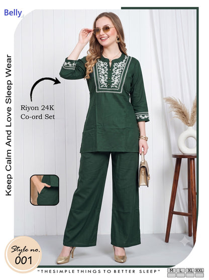 Style No 001-006 Belly Rayon 24Kg Co Ord Set Wholesale Rate