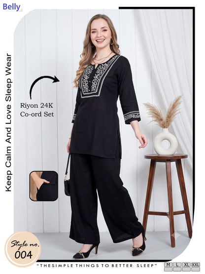 Style No 001-006 Belly Rayon 24Kg Co Ord Set Wholesale Rate