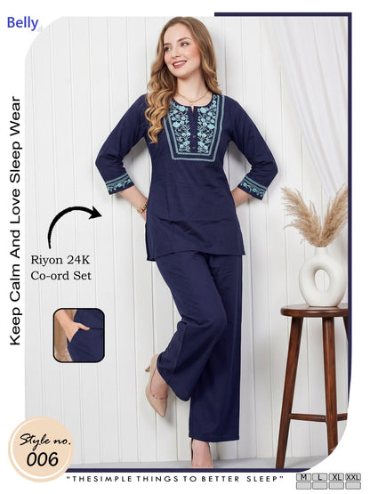 Style No 001-006 Belly Rayon 24Kg Co Ord Set Wholesale Rate