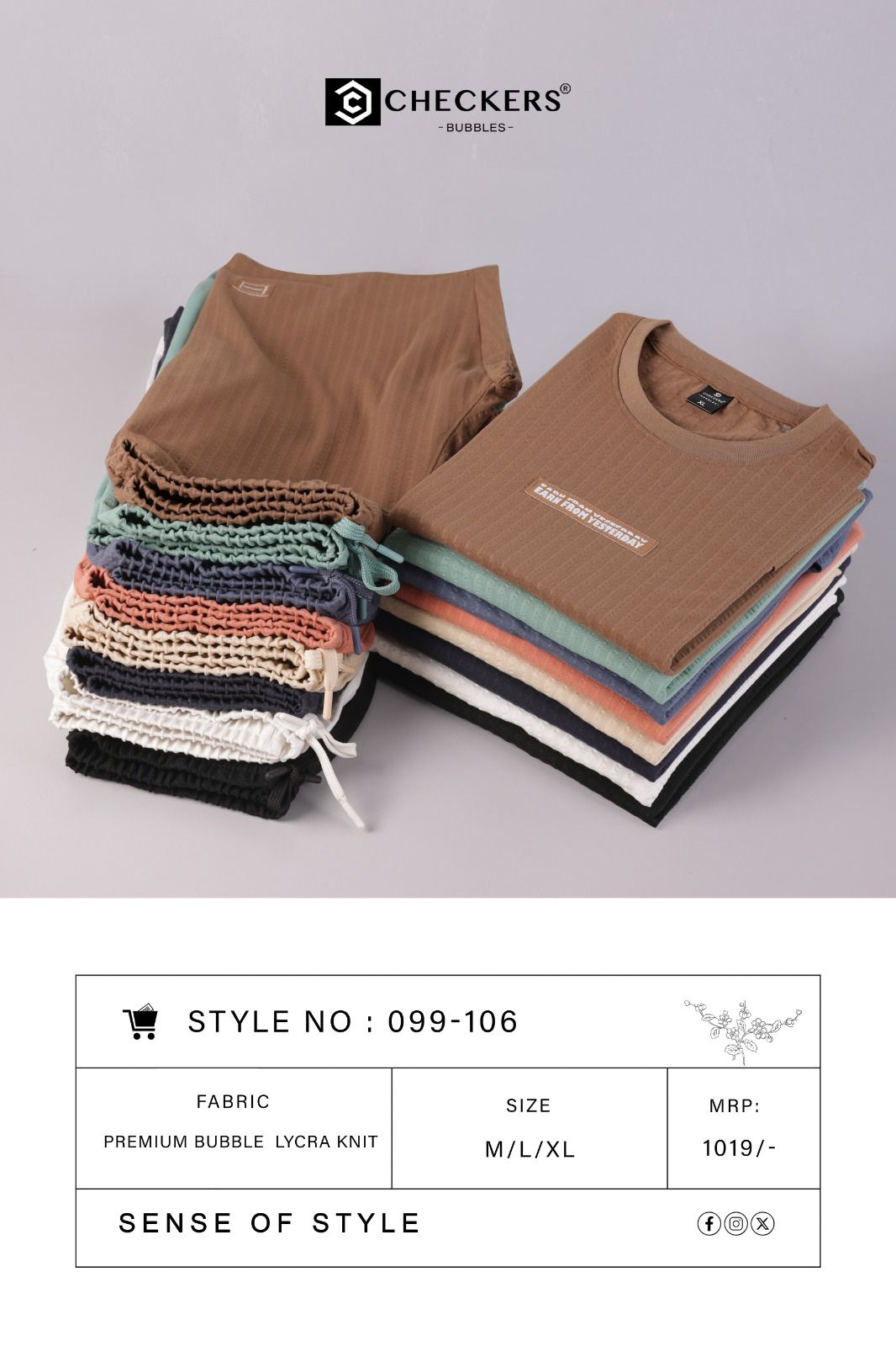 Style No 099-106 Checkers Knit Mens Co Ord Set Exporter India