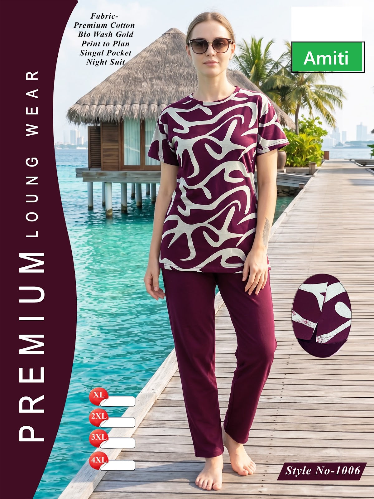 Style No 1006 Amiti Cotton Biowashed Pyjama Night Suits Wholesale Rate