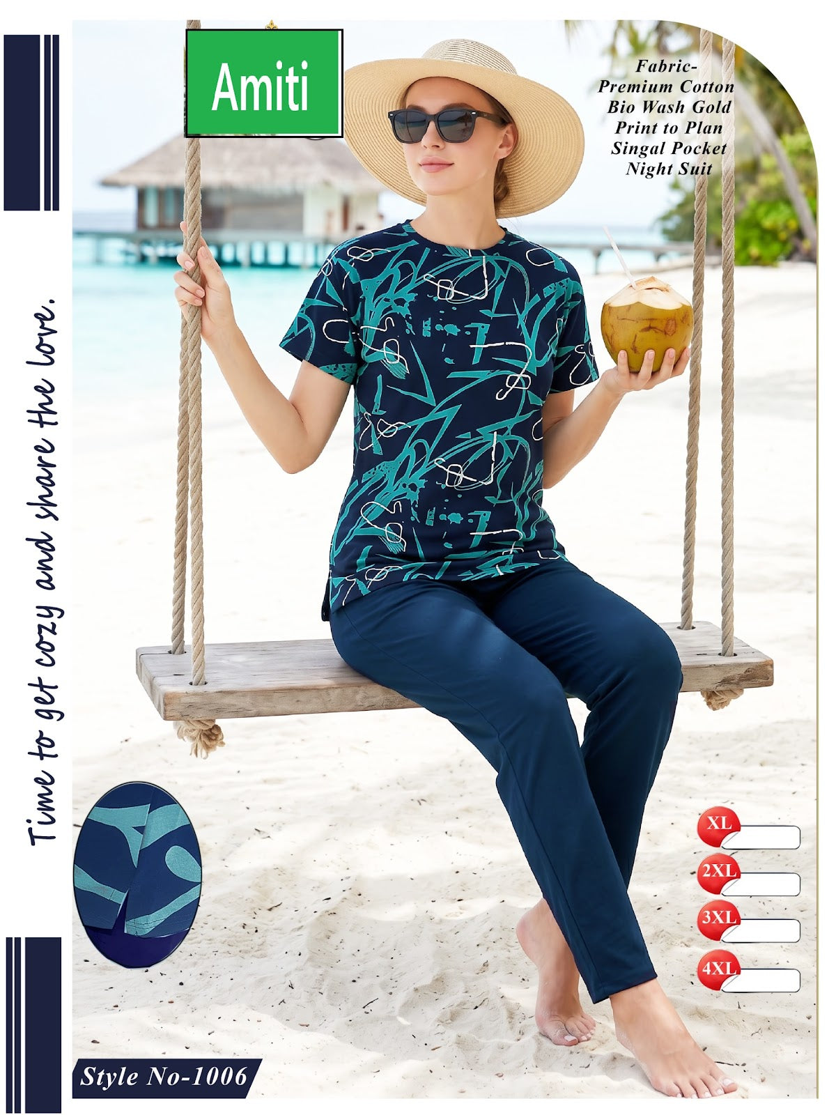 Style No 1006 Amiti Cotton Biowashed Pyjama Night Suits Wholesale Rate