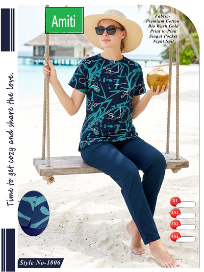 Style No 1006 Amiti Cotton Biowashed Pyjama Night Suits Wholesale Rate