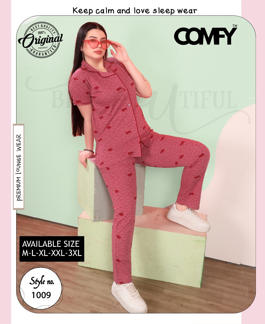Style No 1009 Comfy Deecee Hosiery Collar Night Suits Supplier
