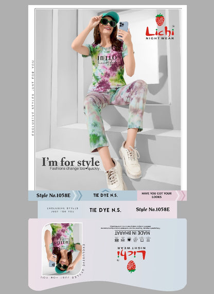 Style No 1058 Lichi Tie Dye Pyjama Night Suits Wholesaler