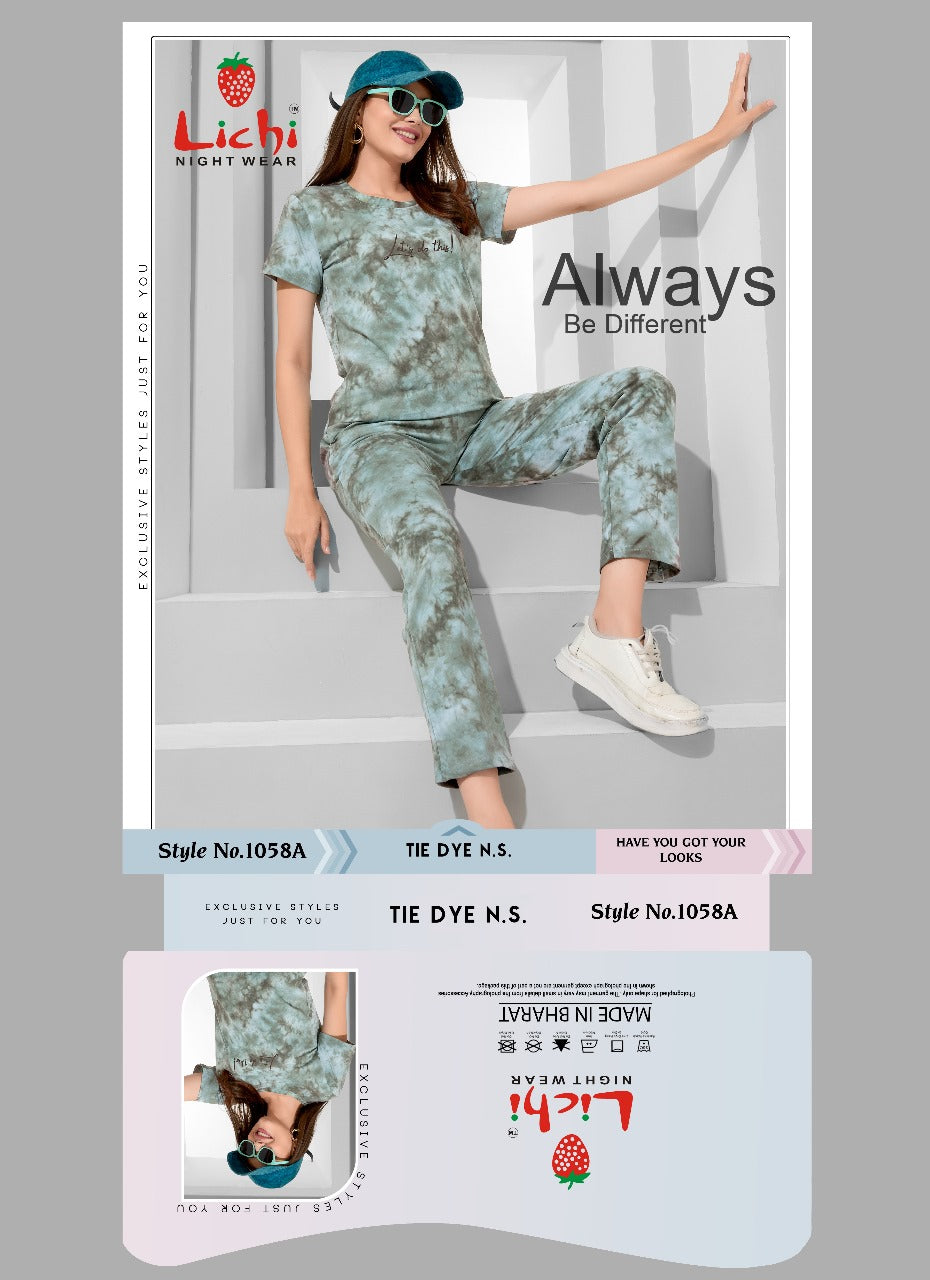 Style No 1058 Lichi Tie Dye Pyjama Night Suits Wholesaler
