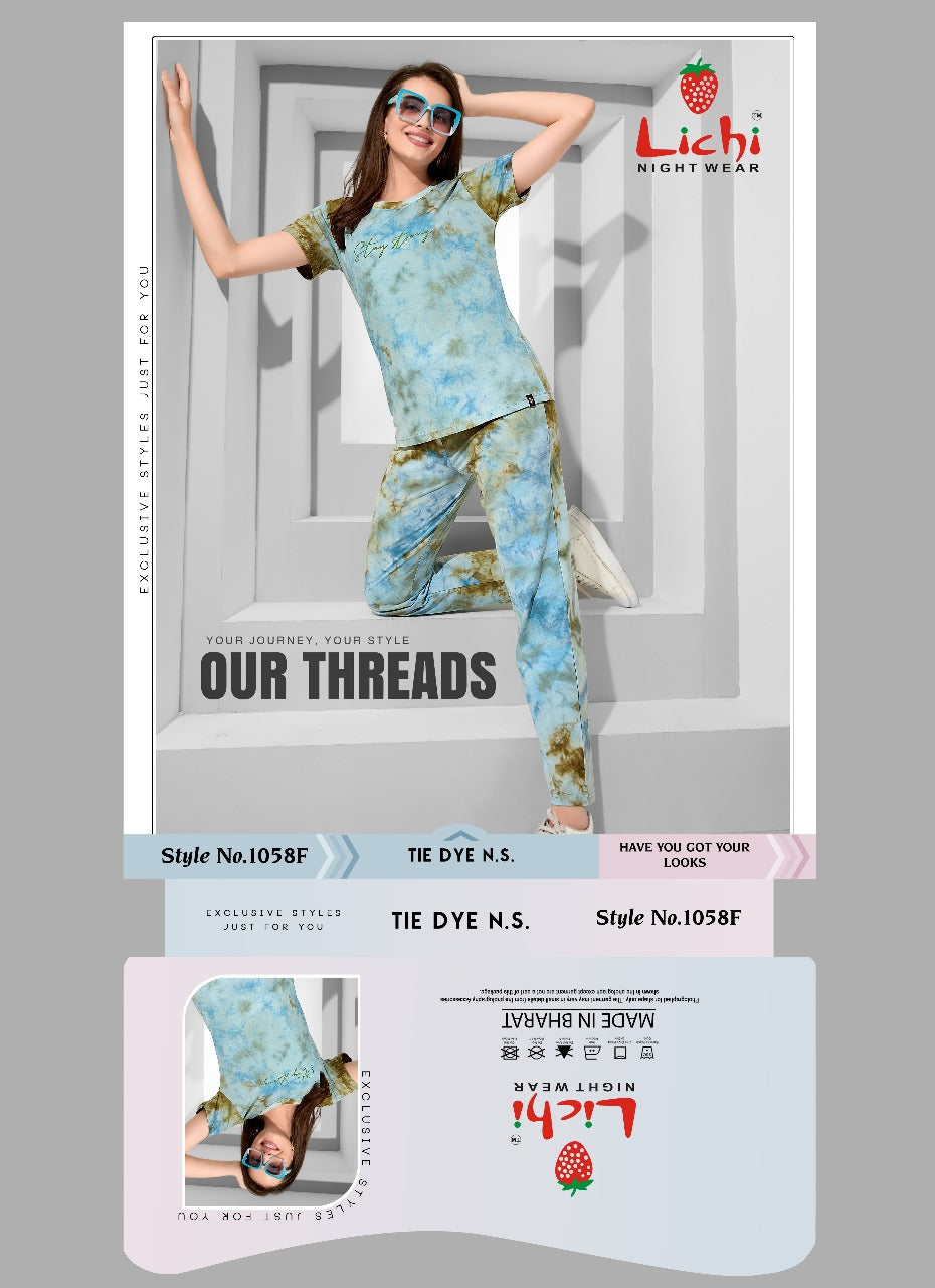Style No 1058 Lichi Tie Dye Pyjama Night Suits Wholesaler