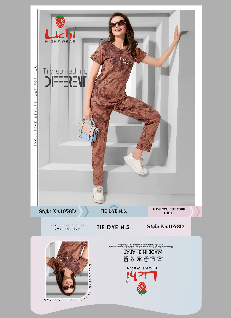 Style No 1058 Lichi Tie Dye Pyjama Night Suits Wholesaler