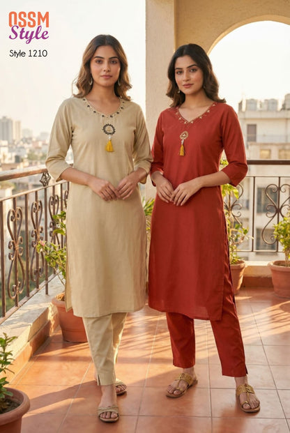 Style No 1210 Ossm Cotton Kurti Pant Set Manufacturer India