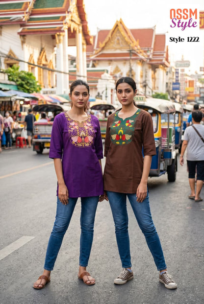 Style No 1222 Ossm Cotton Dhabu Short Kurtis Supplier