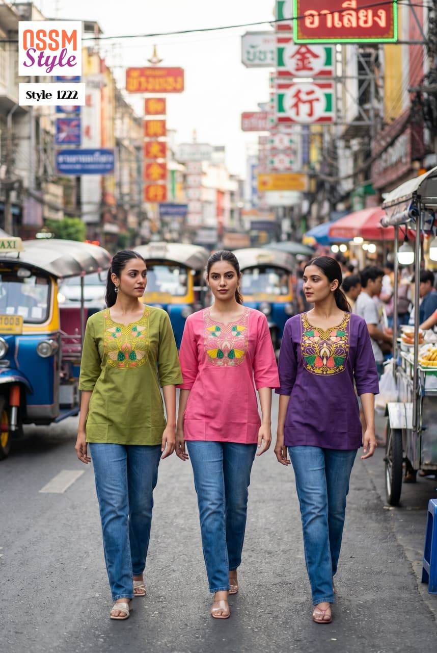 Style No 1222 Ossm Cotton Dhabu Short Kurtis Supplier