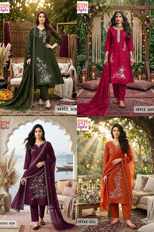 Style No 1233 To 1236 Ossm Dhabu Cotton Readymade Pant Style Suits Wholesaler Ahmedabad