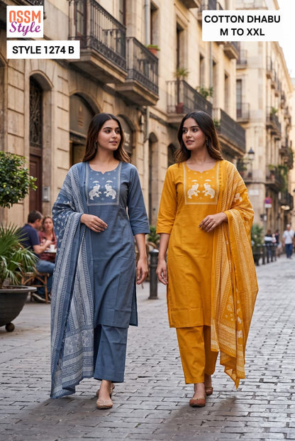 Style No 1274 Ossm Readymade Cotton Pant Suits Manufacturer Ahmedabad
