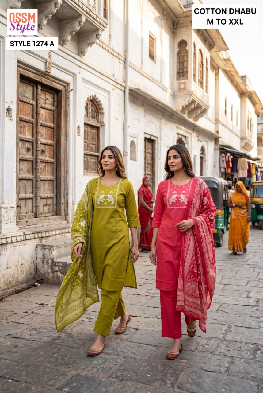 Style No 1274 Ossm Readymade Cotton Pant Suits Manufacturer Ahmedabad