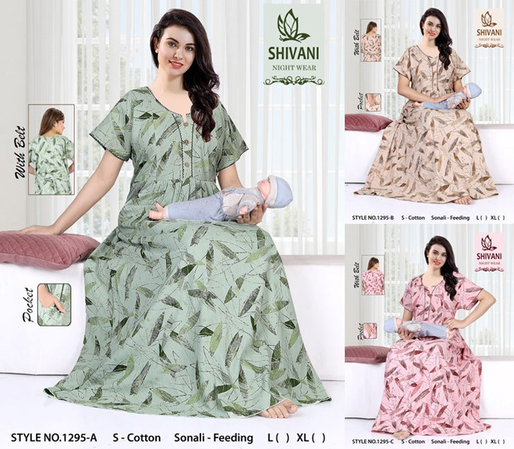 Style No 1284-1295 Sonali Shivani Cotton Feeding Night Gown Supplier India