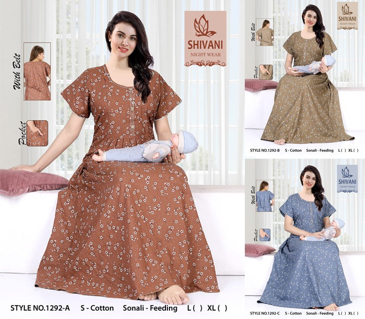 Style No 1284-1295 Sonali Shivani Cotton Feeding Night Gown Supplier India