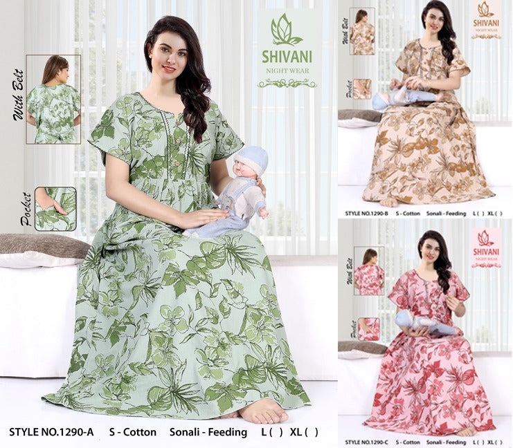 Style No 1284-1295 Sonali Shivani Cotton Feeding Night Gown Supplier India