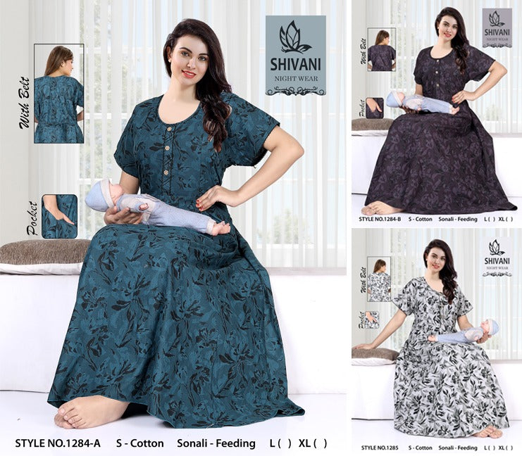 Style No 1284-1295 Sonali Shivani Cotton Feeding Night Gown Supplier India