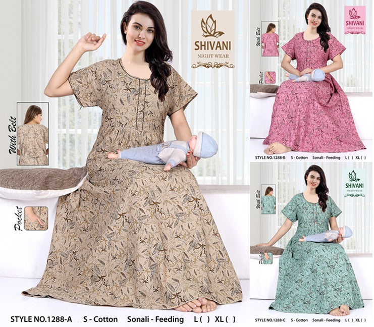 Style No 1284-1295 Sonali Shivani Cotton Feeding Night Gown Supplier India